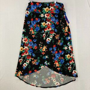 New Apt. 9 size XXL Black Multi Floral Stretch Knit Faux Wrap High Low Skirt